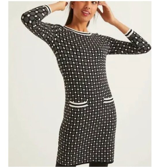 Boden NEW Dotty Gray White Polka Dot Sweater Knit Dress Women's US size 4 - Picture 2 of 8